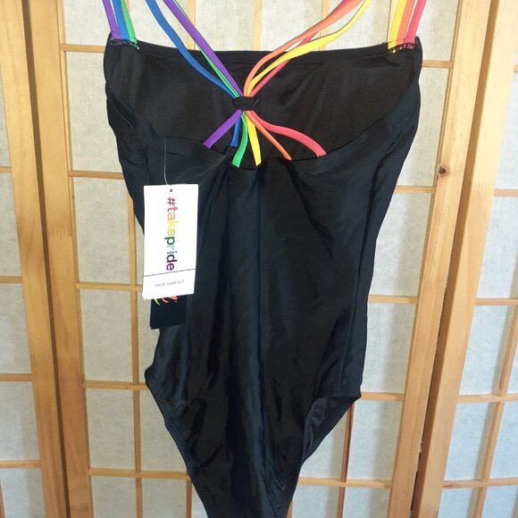 NEW! SIRENA TAKE PRIDE 1 PC SWIMSUIT STRAPPY BLK/RAINBOW LOVE-WOMENS SIZE M - Picture 5 of 5